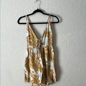 Floral Strappy Dress with Orange and Green Swirls